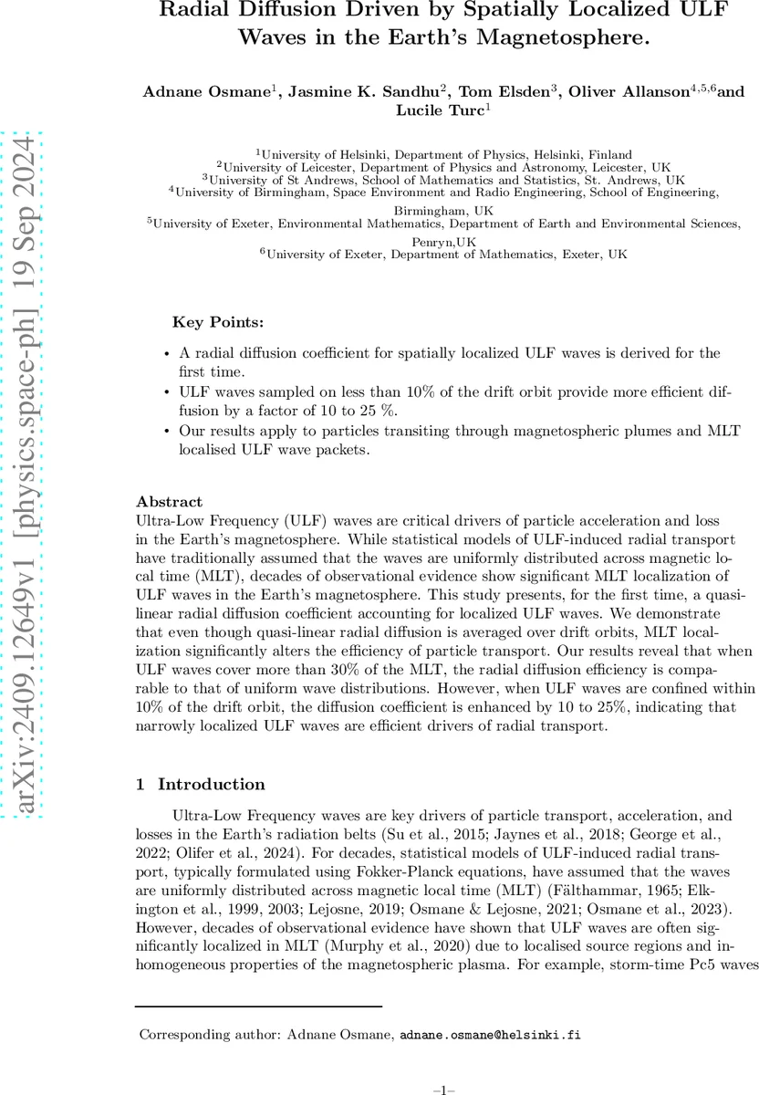 Radial Diffusion Driven by Spatially Localized ULF Waves in the Earth's Magnetosphere