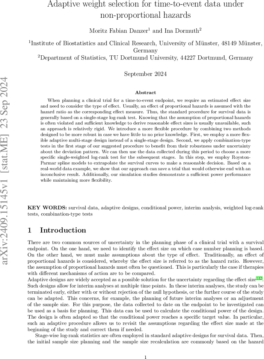 Adaptive weight selection for time-to-event data under non-proportional hazards