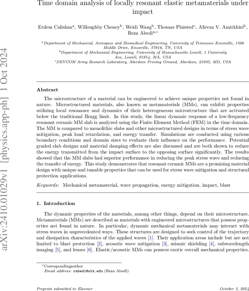 Time domain analysis of locally resonant elastic metamaterials under impact