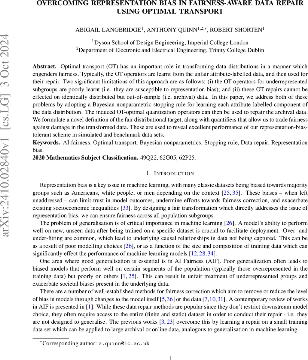 Overcoming Representation Bias in Fairness-Aware data Repair using Optimal Transport