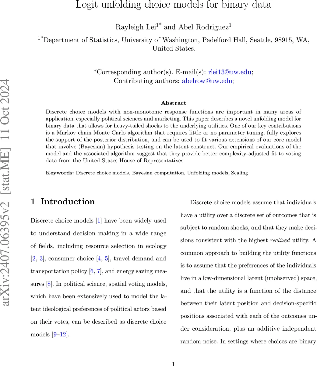 Logit unfolding choice models for binary data