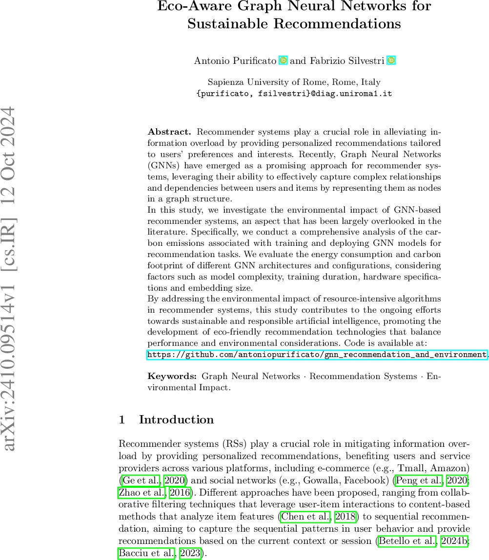 Eco-Aware Graph Neural Networks for Sustainable Recommendations