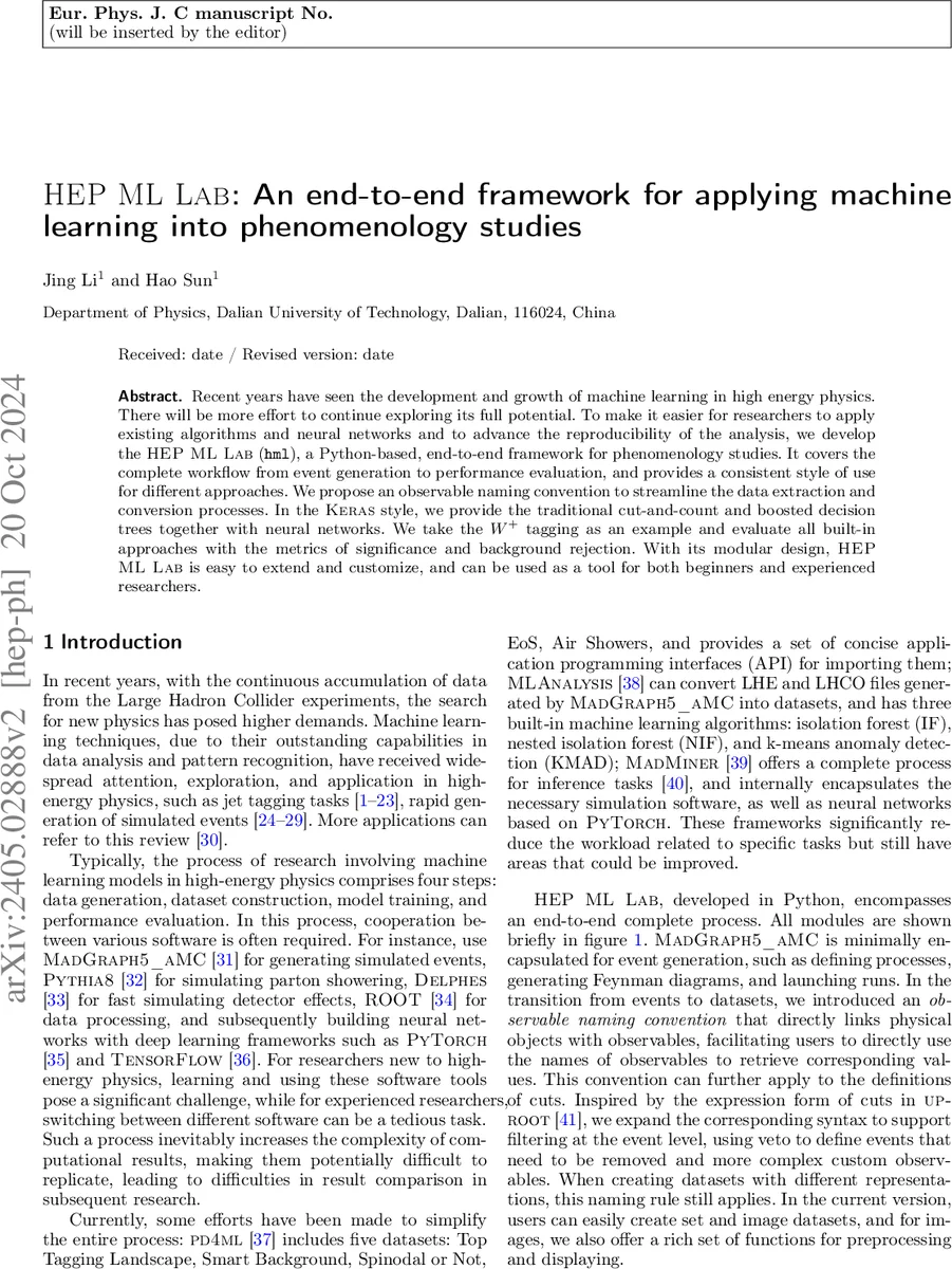 HEP ML Lab: An end-to-end framework for applying machine learning into phenomenology studies