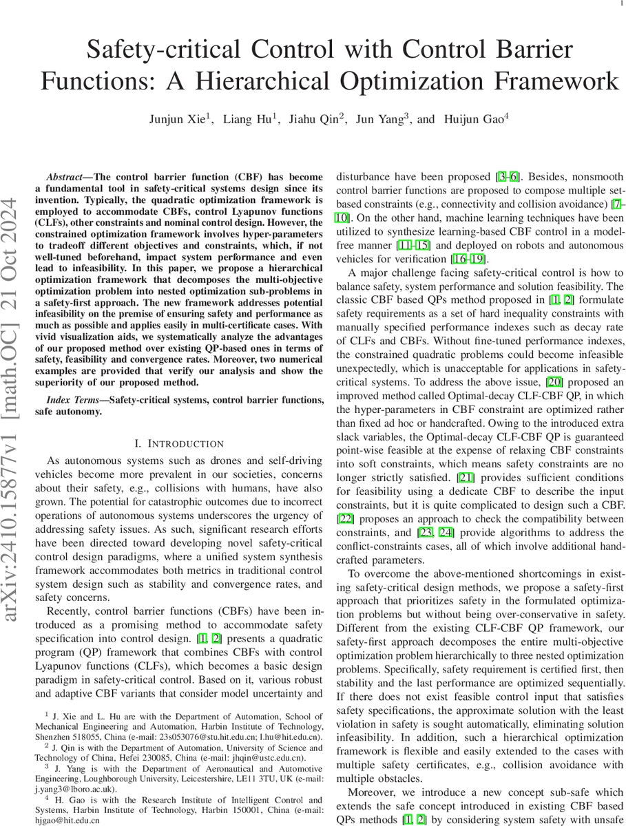 Safety-critical Control with Control Barrier Functions: A Hierarchical Optimization Framework
