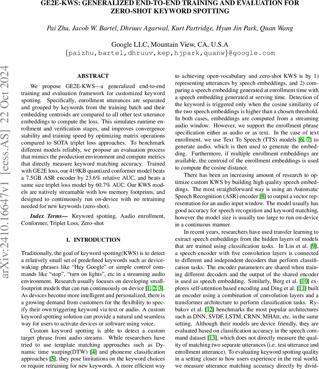 GE2E-KWS: Generalized End-to-End Training and Evaluation for Zero-shot Keyword Spotting