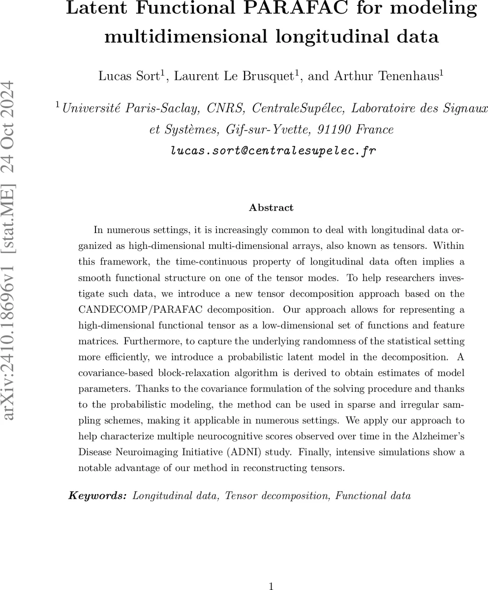 Latent Functional PARAFAC for modeling multidimensional longitudinal data