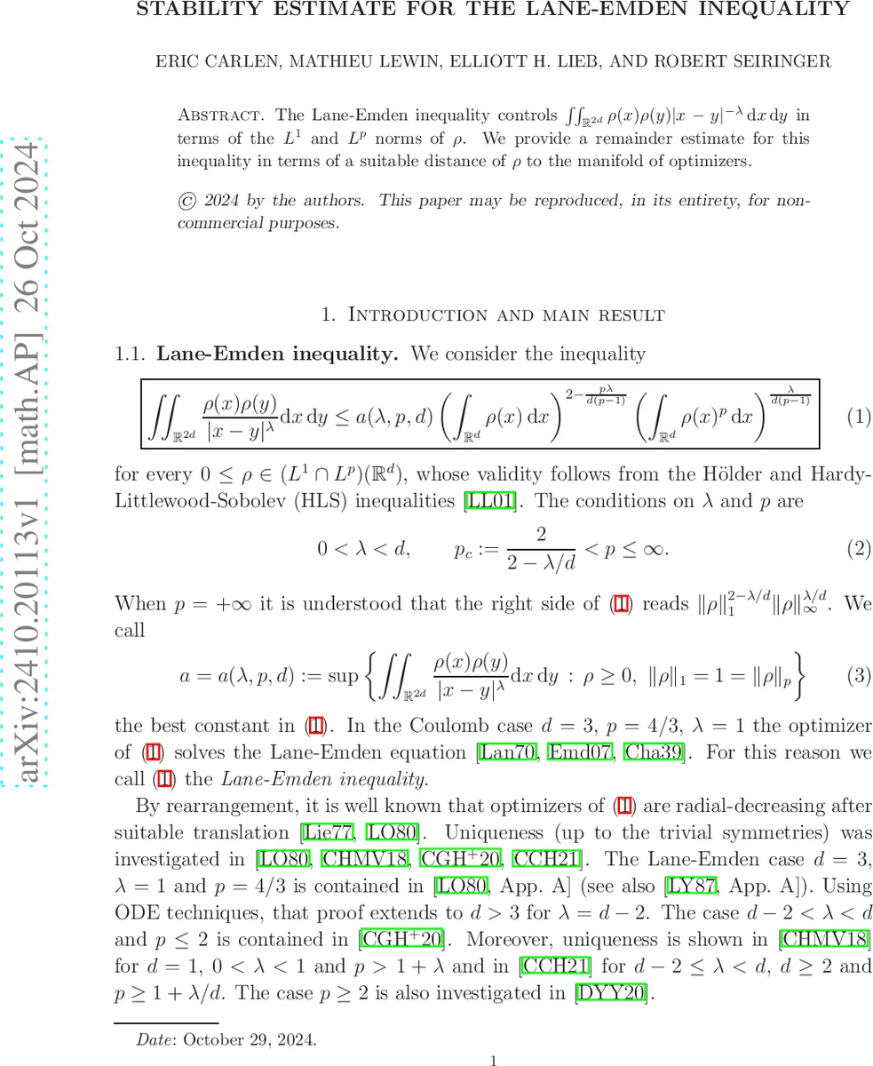 Stability estimate for the Lane-Emden inequality