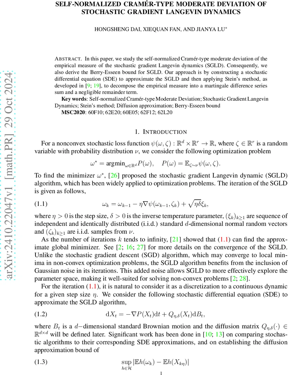 Self-normalized Cramér-type Moderate Deviation of Stochastic Gradient Langevin Dynamics