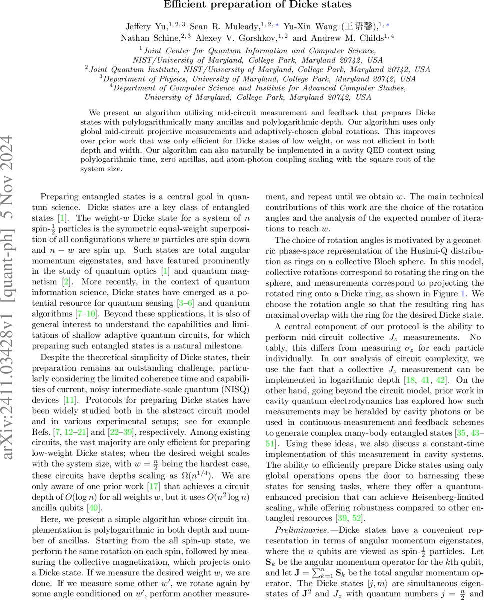 Efficient preparation of Dicke states