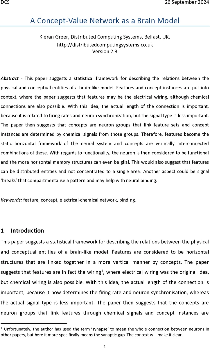 A Concept-Value Network as a Brain Model