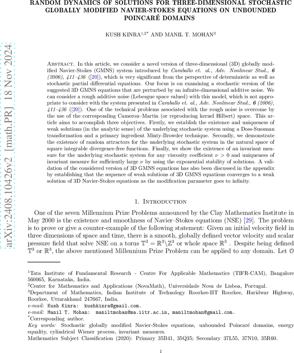 Random dynamics of solutions for three-dimensional stochastic globally modified Navier-Stokes equations on unbounded Poincaré domains