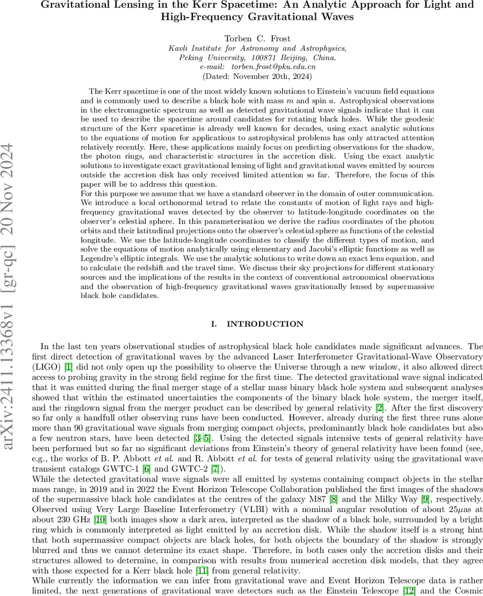 Gravitational Lensing in the Kerr Spacetime: An Analytic Approach for Light and High-Frequency Gravitational Waves