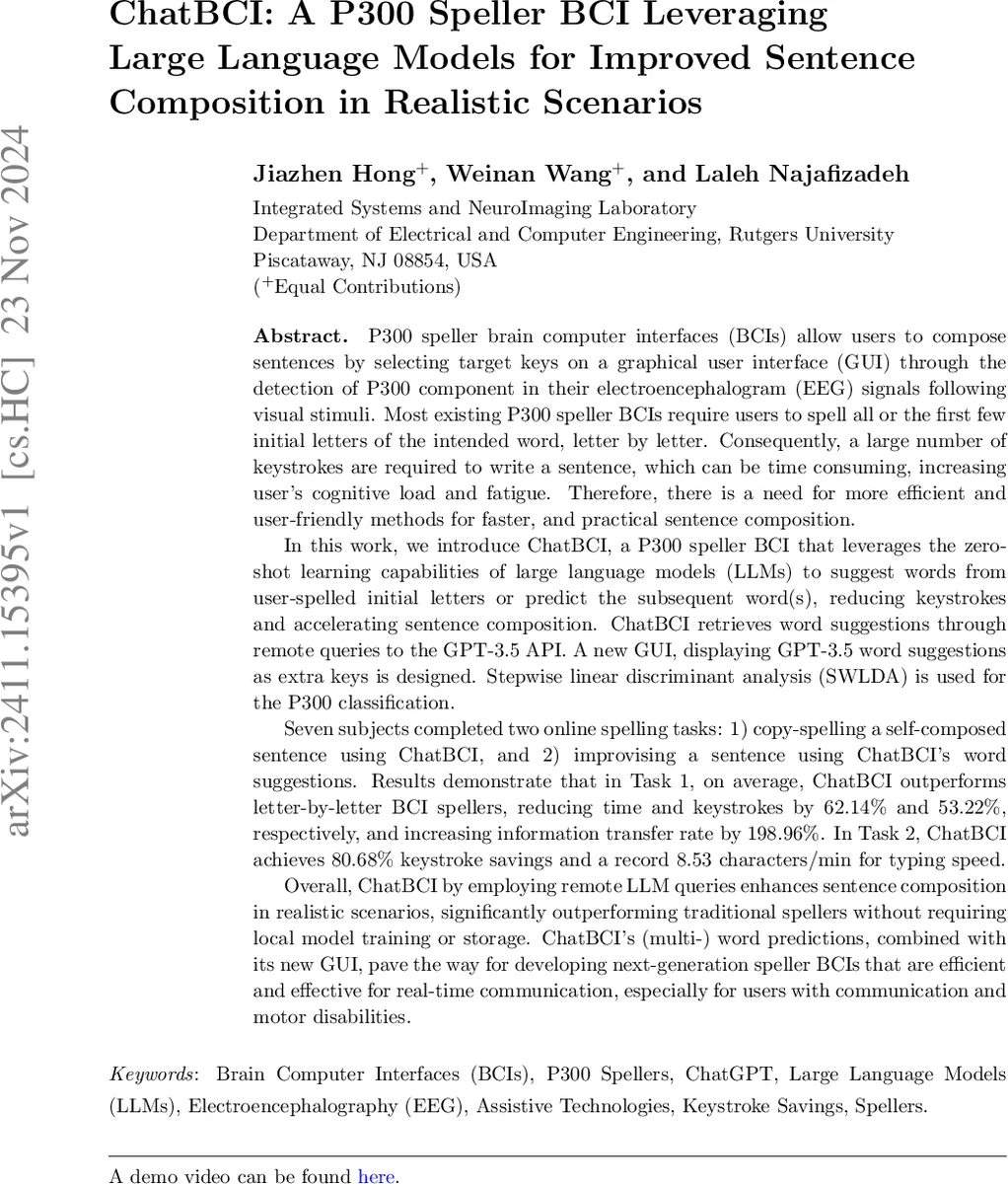 ChatBCI: A P300 Speller BCI Leveraging Large Language Models for Improved Sentence Composition in Realistic Scenarios