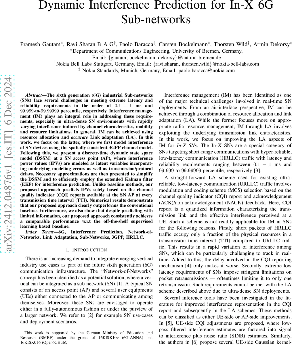 Dynamic Interference Prediction for In-X 6G Sub-networks
