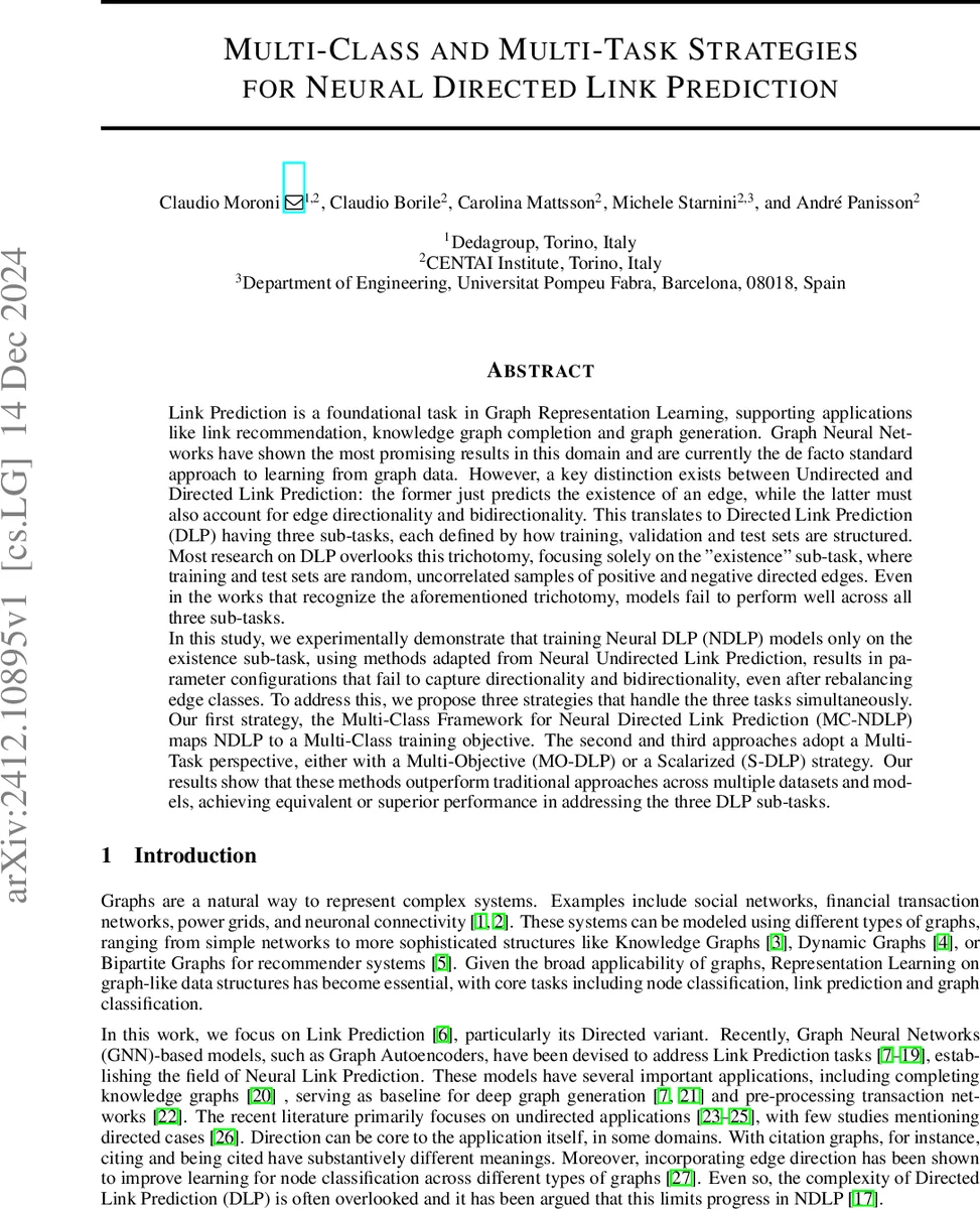 Multi-Class and Multi-Task Strategies for Neural Directed Link Prediction