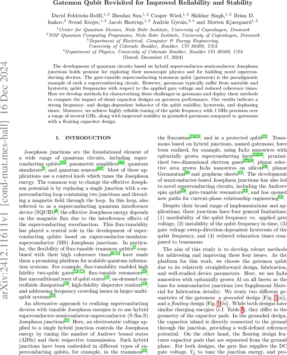 Gatemon Qubit Revisited for Improved Reliability and Stability