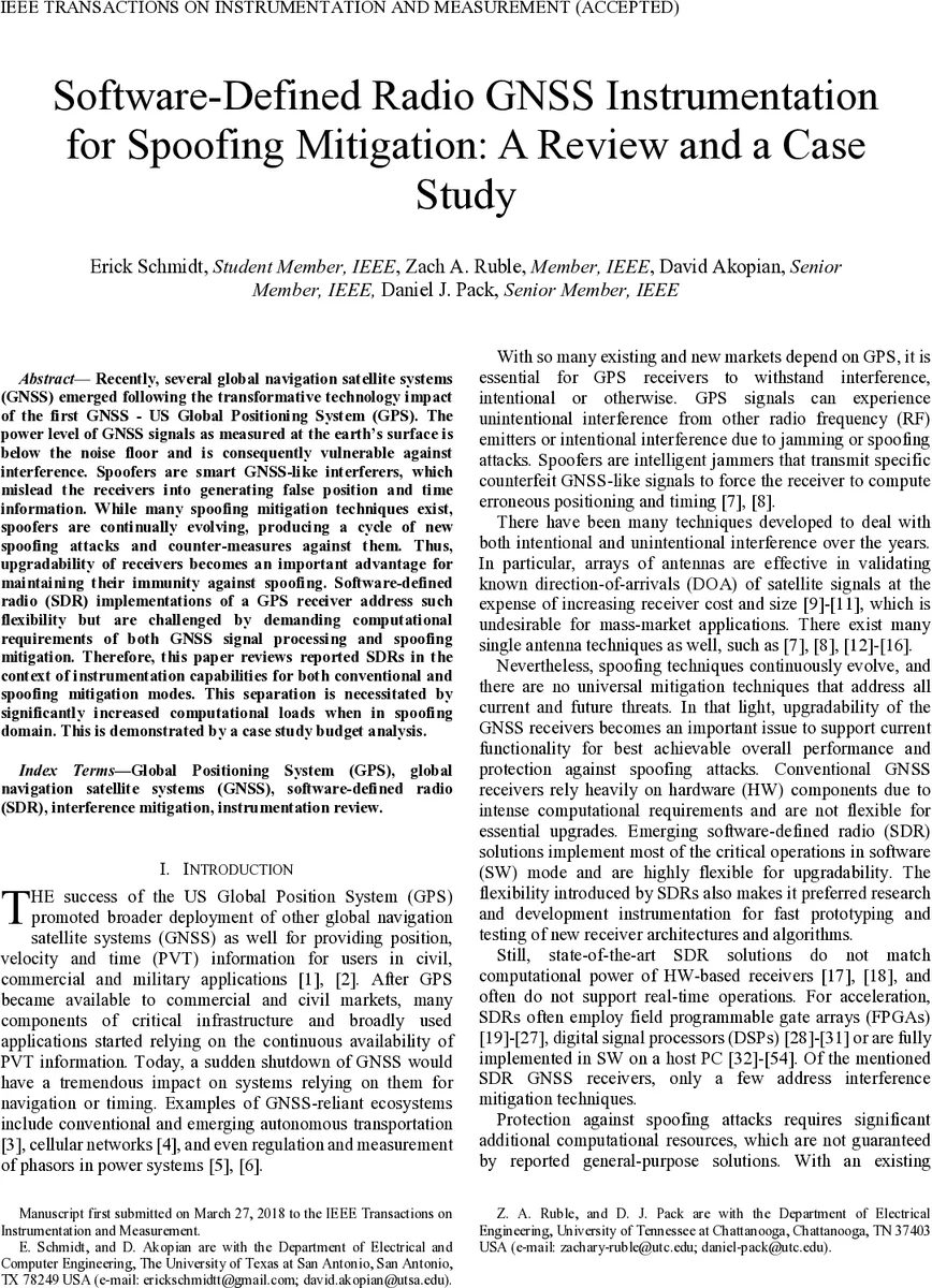 Software-Defined Radio GNSS Instrumentation for Spoofing Mitigation: A   Review and a Case Study