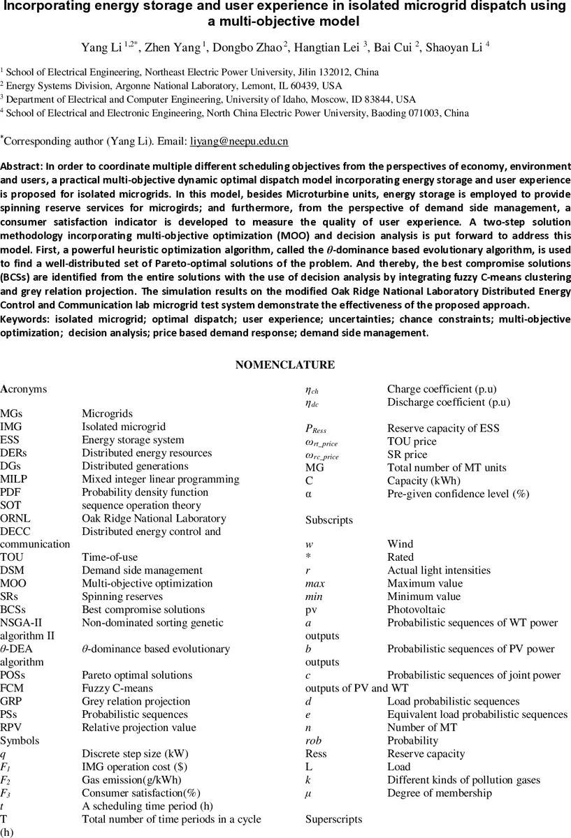 Incorporating energy storage and user experience in isolated microgrid   dispatch using a multi-objective model