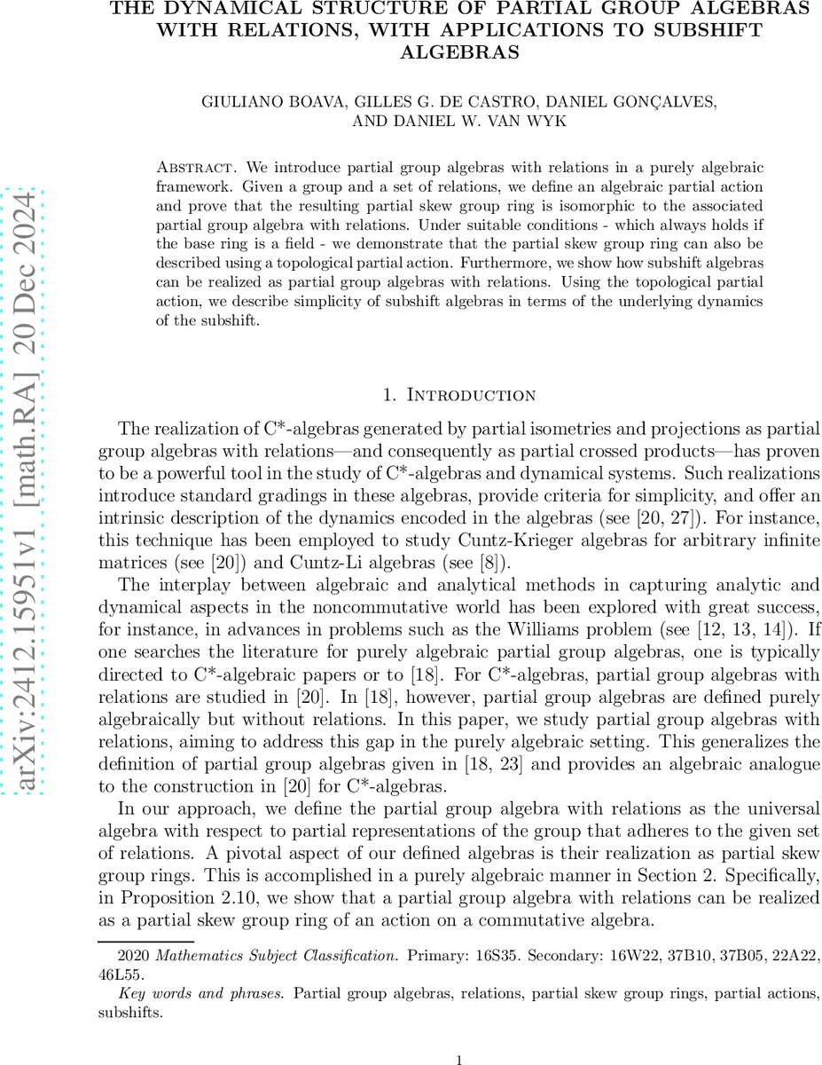 The dynamical structure of partial group algebras with relations, with applications to subshift algebras