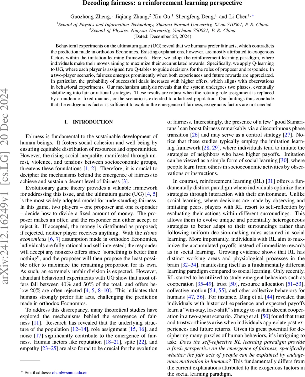 Decoding fairness: a reinforcement learning perspective