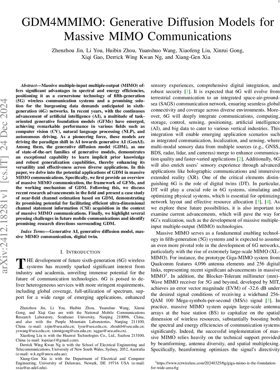 GDM4MMIMO: Generative Diffusion Models for Massive MIMO Communications