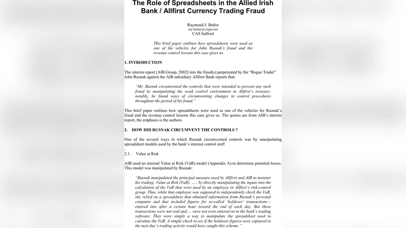 The Role of Spreadsheets in the Allied Irish Bank / Allfirst Currency   Trading Fraud