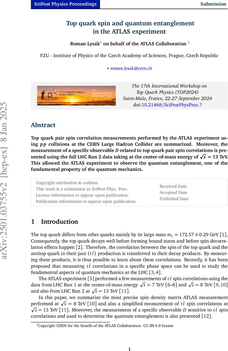 Top quark spin and quantum entanglement in the ATLAS experiment