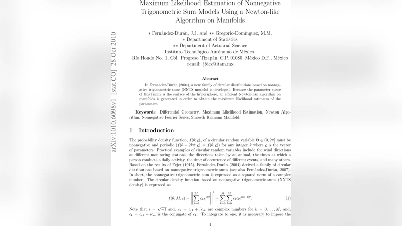 Maximum Likelihood Estimation of Nonnegative Trigonometric Sum Models   Using a Newton-like Algorithm on Manifolds