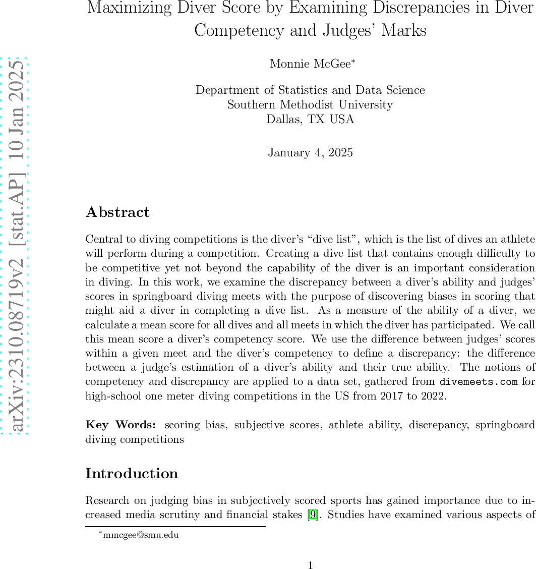 Maximizing Diver Score by Examining Discrepancies in Diver Competency and Judges' Marks
