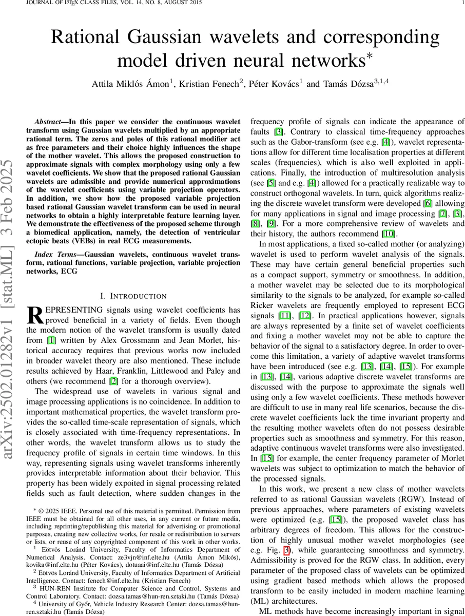 Rational Gaussian wavelets and corresponding model driven neural networks