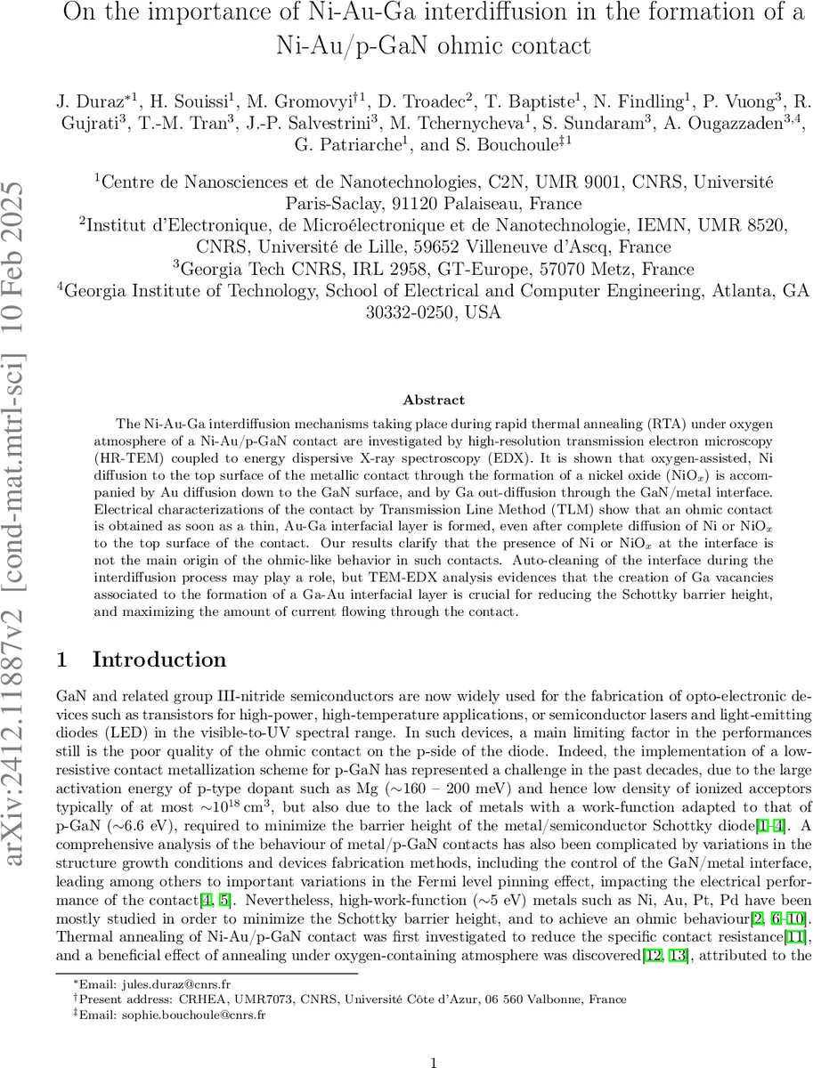On the importance of Ni-Au-Ga interdiffusion in the formation of a Ni-Au / p-GaN ohmic contact