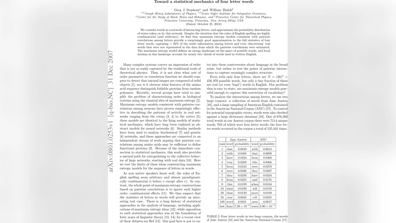 Toward a statistical mechanics of four letter words