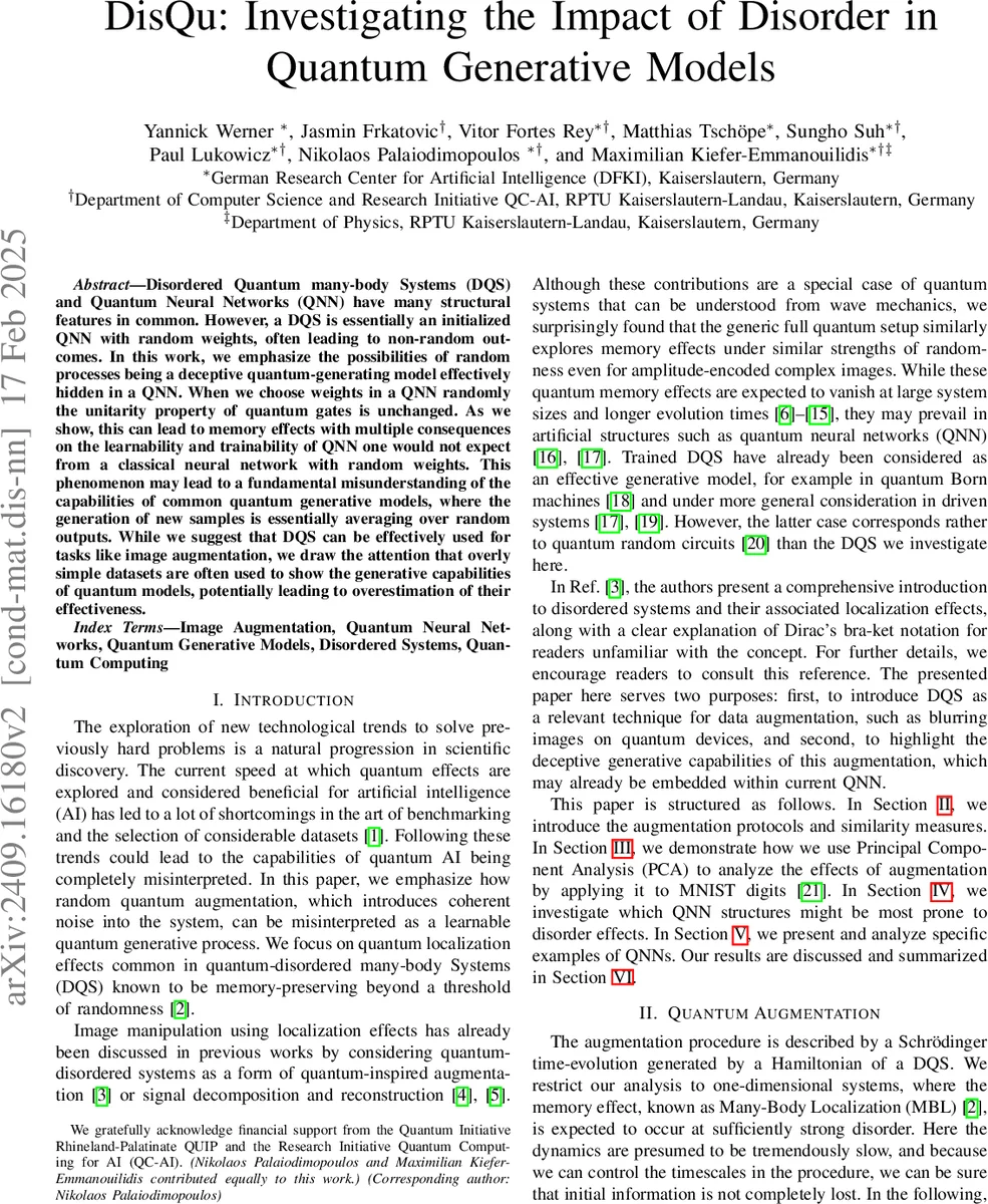 DisQu: Investigating the Impact of Disorder in Quantum Generative Models