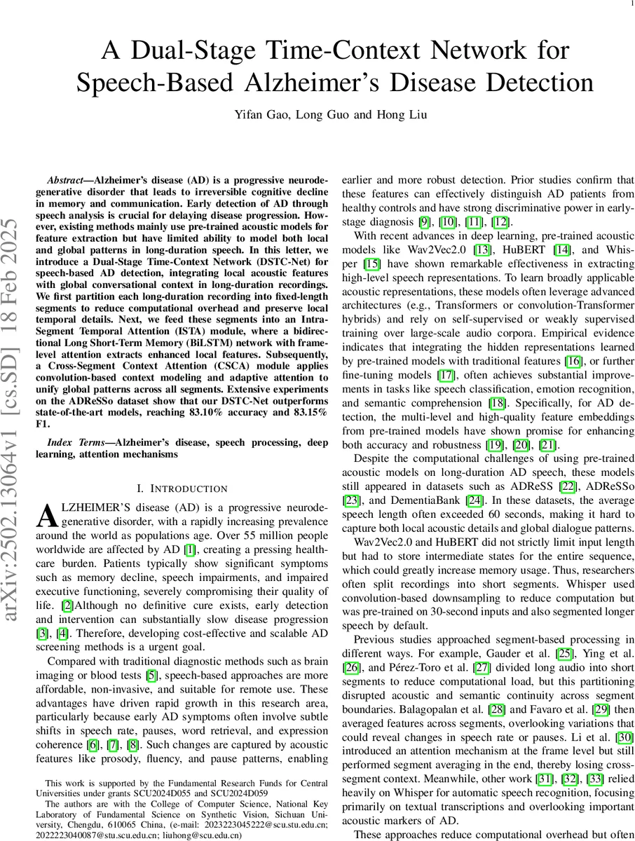 A Dual-Stage Time-Context Network for Speech-Based Alzheimer's Disease Detection