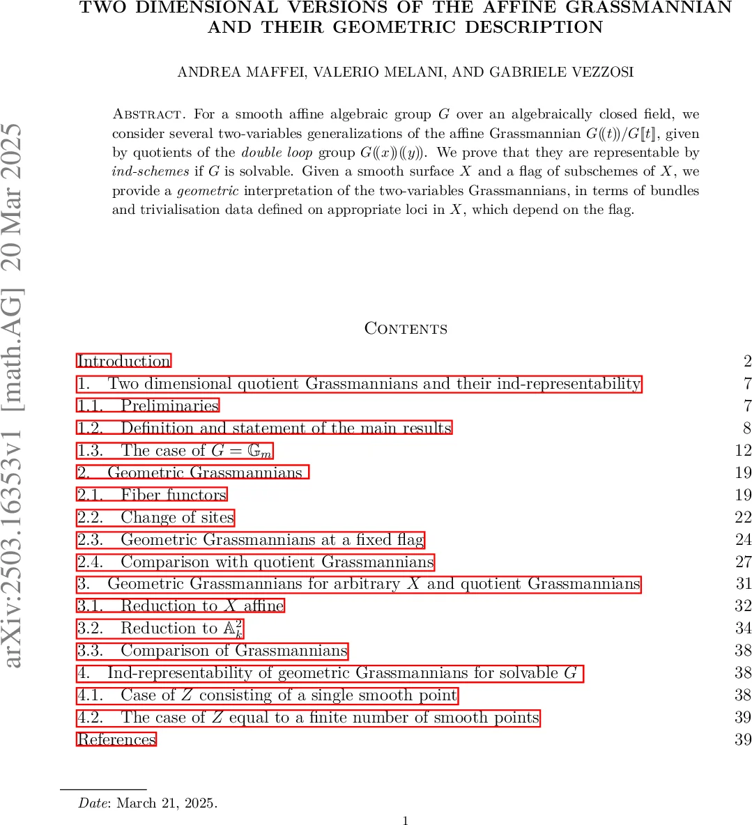 Two dimensional versions of the affine Grassmannian and their geometric description