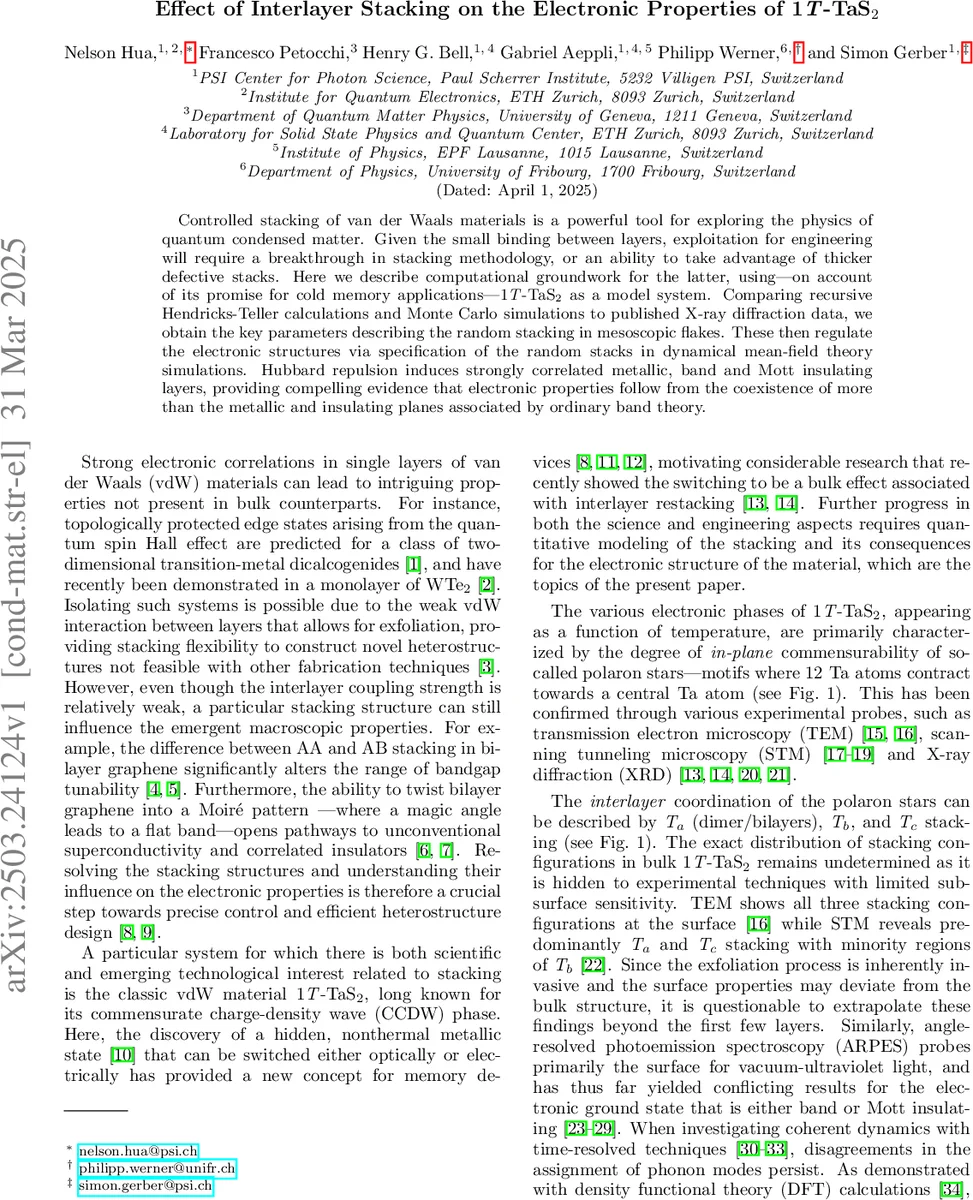Effect of Interlayer Stacking on the Electronic Properties of 1$T$-TaS$_2$