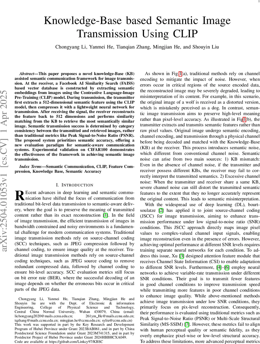 Knowledge-Base based Semantic Image Transmission Using CLIP