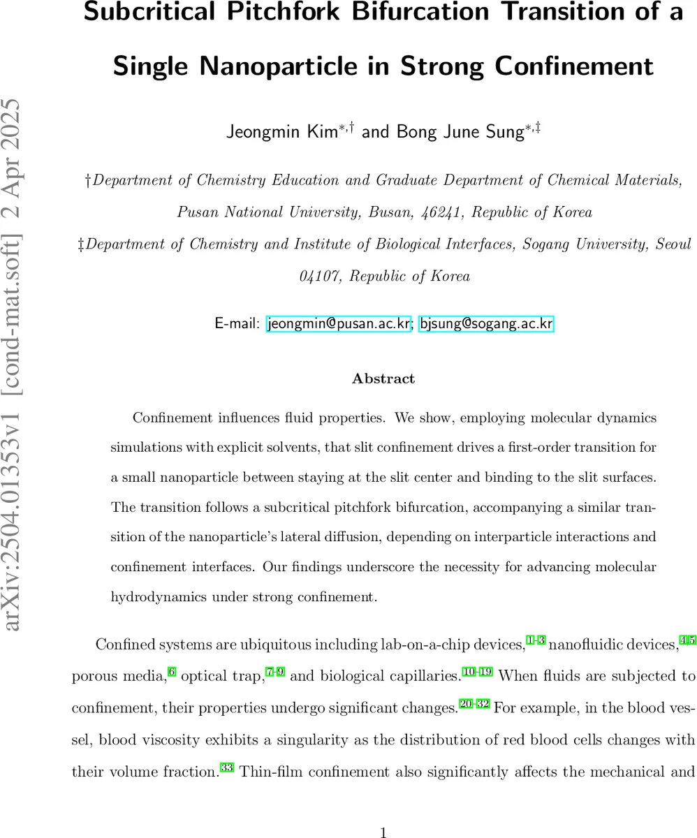 Subcritical Pitchfork Bifurcation Transition of a Single Nanoparticle in Strong Confinement