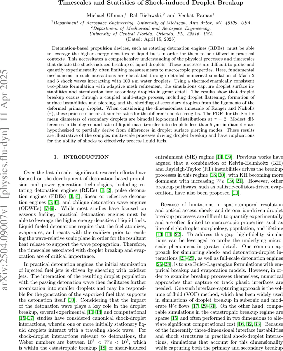 Timescales and Statistics of Shock-induced Droplet Breakup