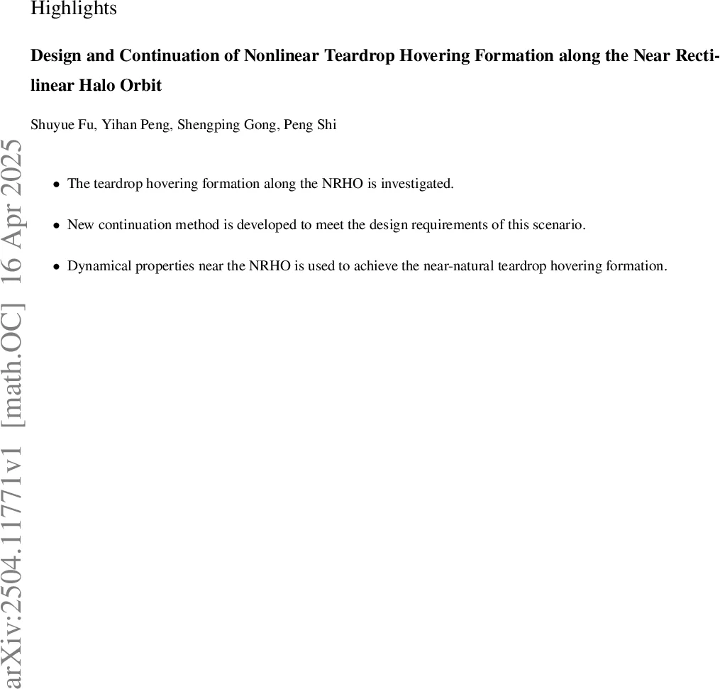 Design and Continuation of Nonlinear Teardrop Hovering Formation along the Near Rectilinear Halo Orbit