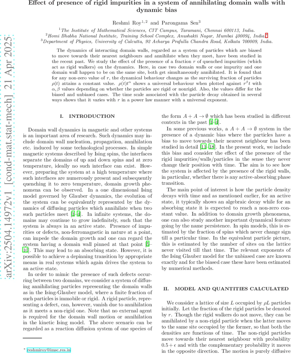 Effect of presence of rigid impurities in a system of annihilating domain walls with dynamic bias