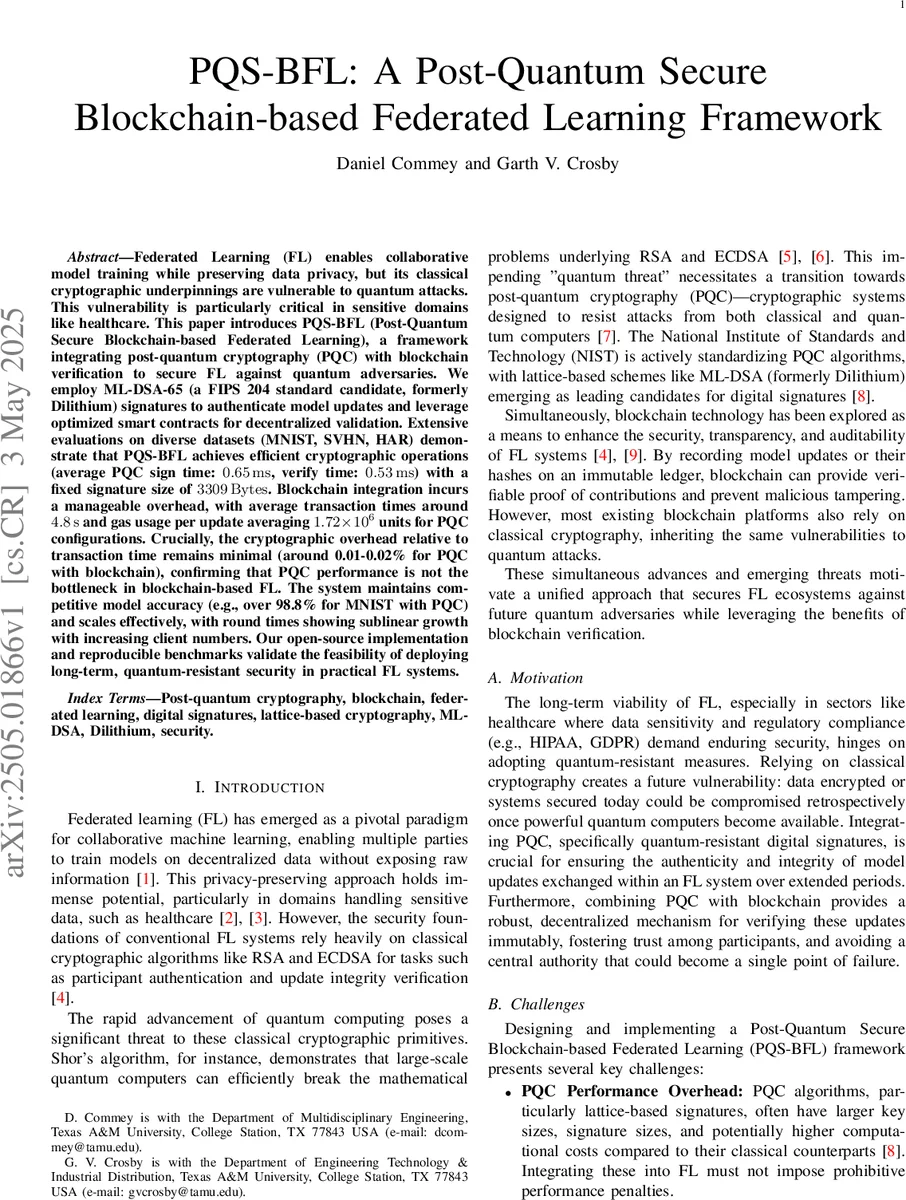 PQS-BFL: A Post-Quantum Secure Blockchain-based Federated Learning Framework