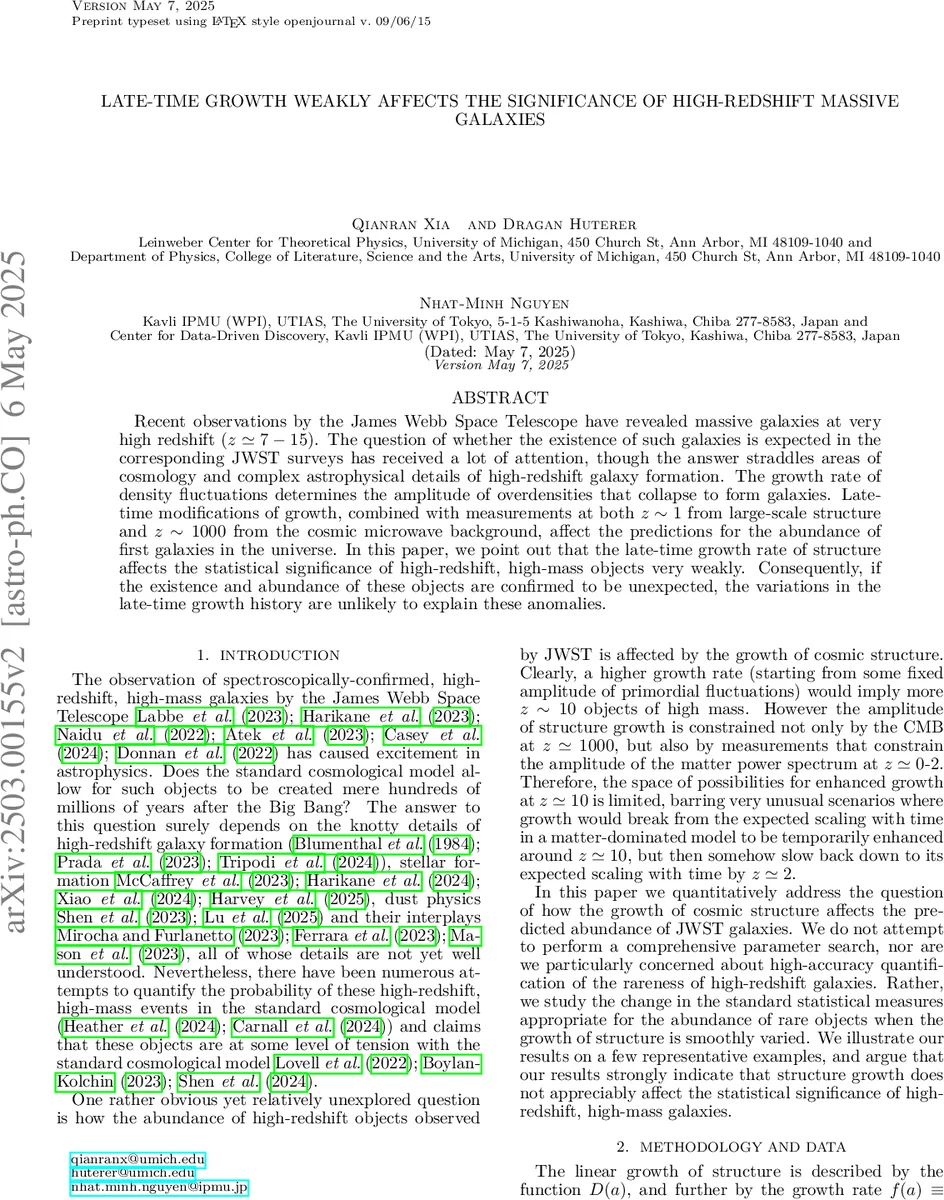 Late-time growth weakly affects the significance of high-redshift massive galaxies