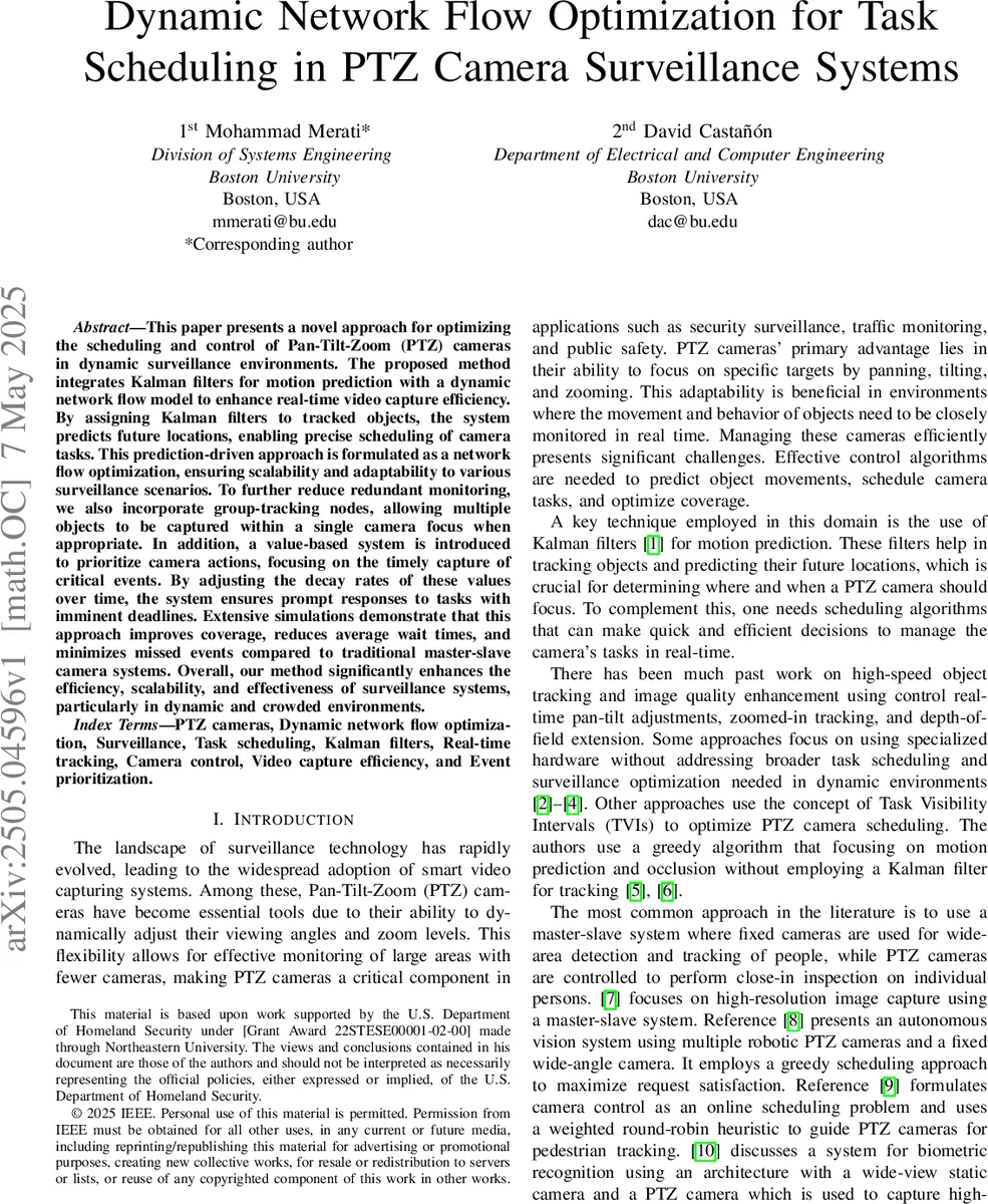 Dynamic Network Flow Optimization for Task Scheduling in PTZ Camera Surveillance Systems