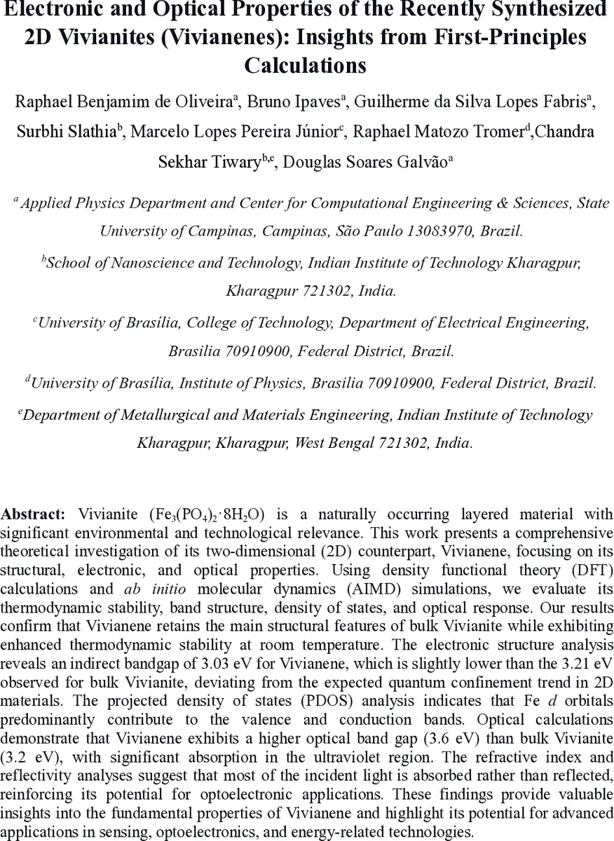 Electronic and Optical Properties of the Recently Synthesized 2D Vivianites (Vivianenes): Insights from First-Principles Calculations