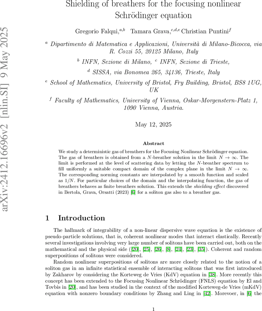 Shielding of breathers for the focusing nonlinear Schrödinger equation