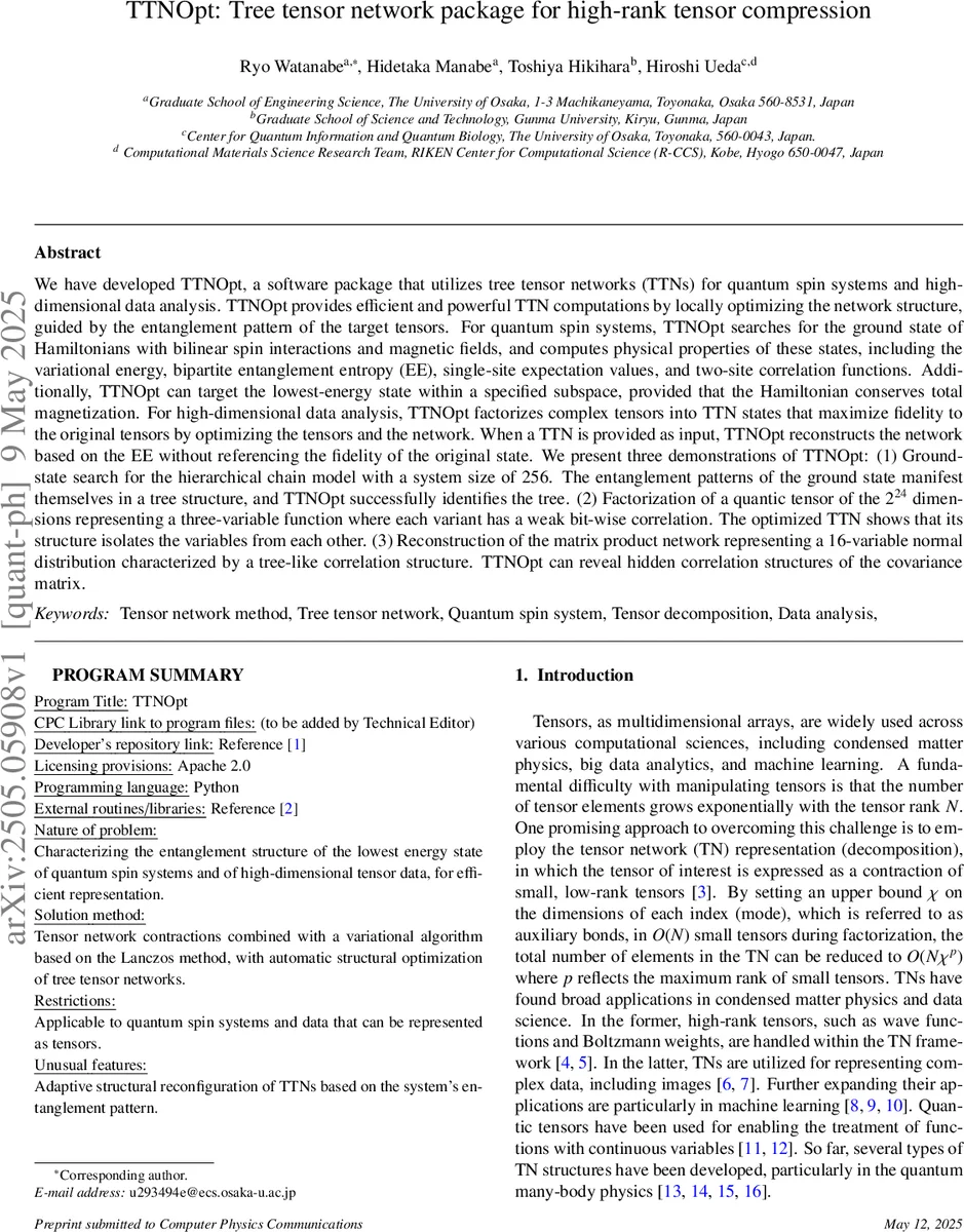 TTNOpt: Tree tensor network package for high-rank tensor compression