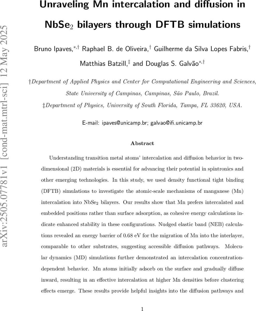 Unraveling Mn intercalation and diffusion in NbSe$_2$ bilayers through DFTB simulations