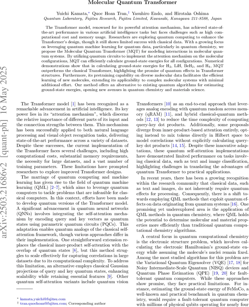 Molecular Quantum Transformer