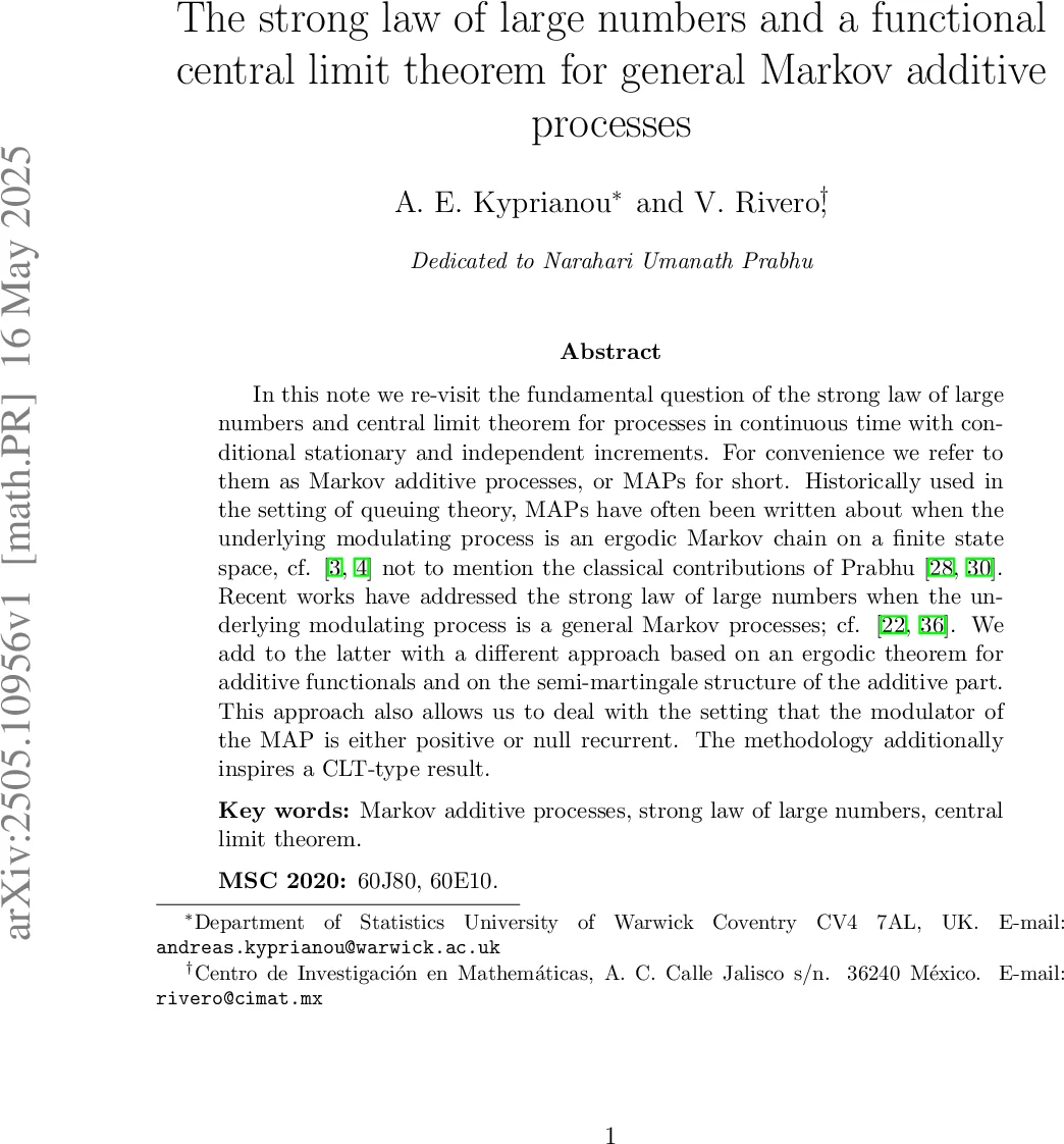 The strong law of large numbers and a functional central limit theorem for general Markov additive processes